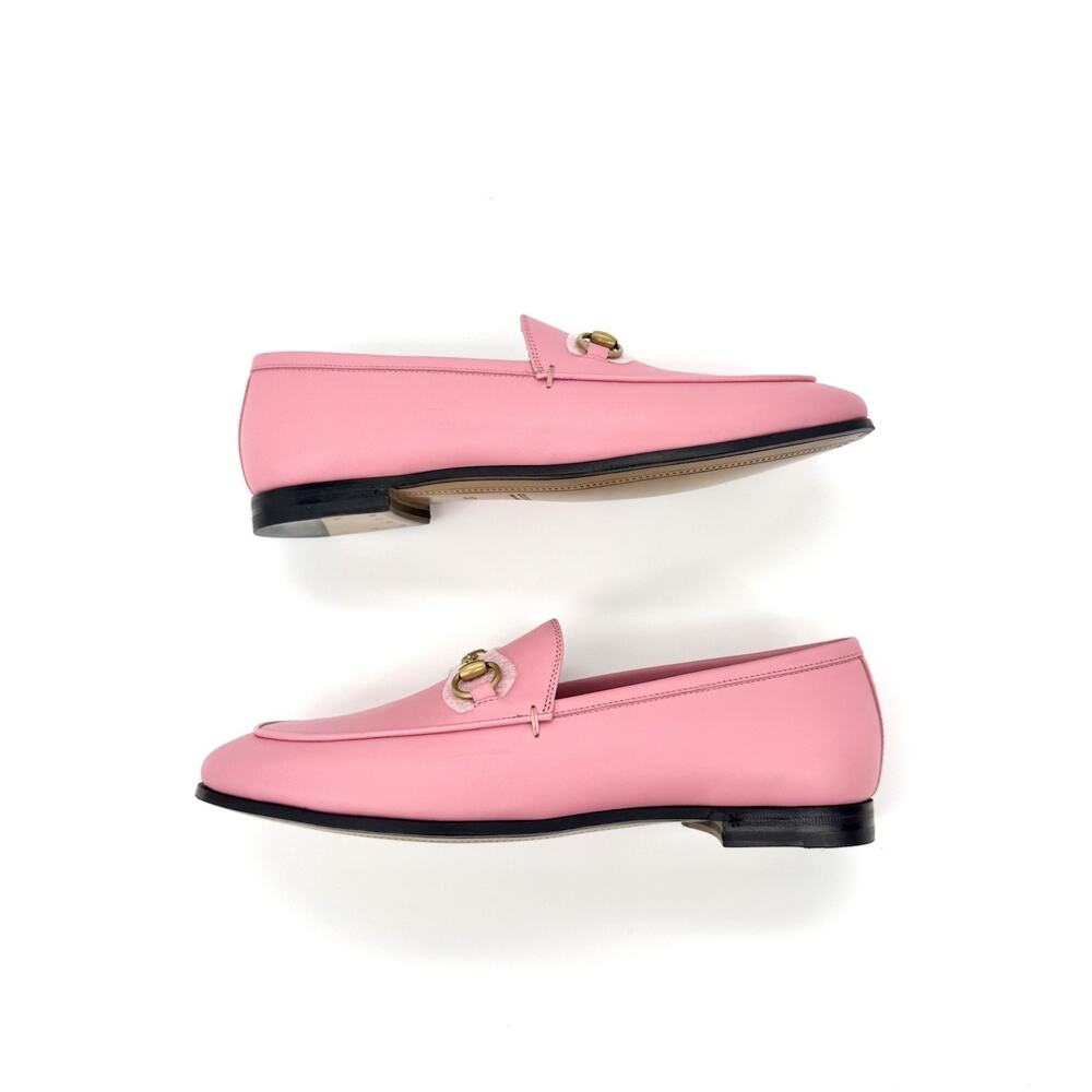 NIB Gucci Jordaan EU 37 US 7 Butterfly Pink Leather Gold Horsebit Flat Loafer - Picture 11 of 15